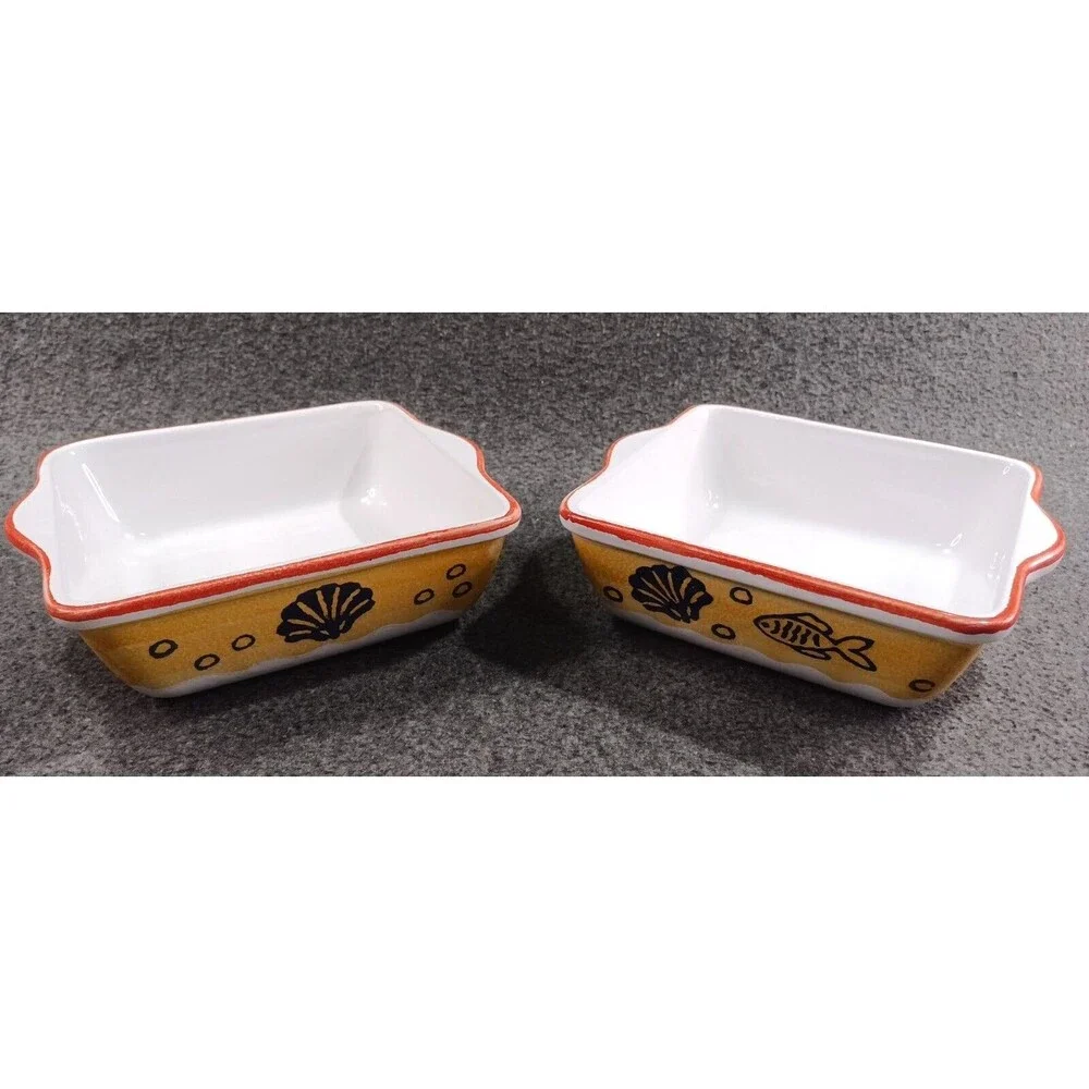 Painted Ceramic Casserole Square Dish Made in Italy Fish Nautical Beach NEW